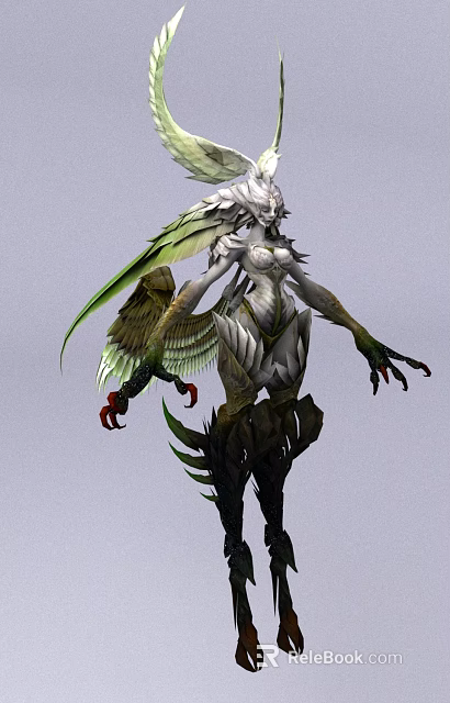 Fantasy Woman With Green Wings Armored Body Red Claws And Mystic Appearance 3d model 