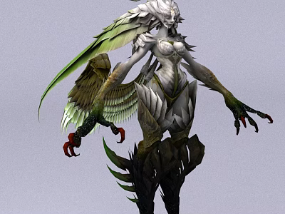 Fantasy Woman With Green Wings Armored Body Red Claws And Mystic Appearance 3d model
