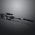 Tactical Sniper Rifle With Black Silver Body Scope And Striped Barrel Design