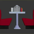 Retro Dining Table With Red Upholstered Benches White Top And Silver Metal Legs