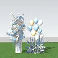 Elegant Floral Display With White Light Blue Balloons On Green Grass Under Blue Sky