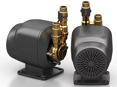 Industrial Equipment Pumps With Black Body And Gold Connecting Components Base And Ventilation Grilles 3d model