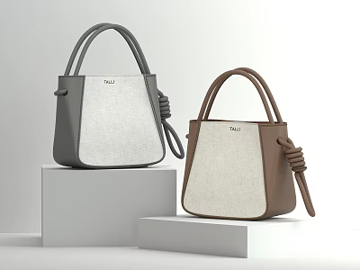 Two Stylish Bucket Bags With Contrast Colors And Knot Details 3d model