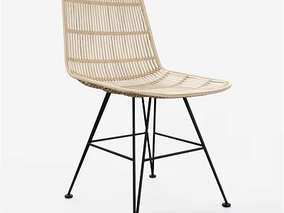 Modern Rattan Single Chair With Woven Seat And Black Metal Slim Legs 3d model