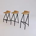 Three Modern Bar Stools With Wooden Seats And Black Metal Legs On White Background