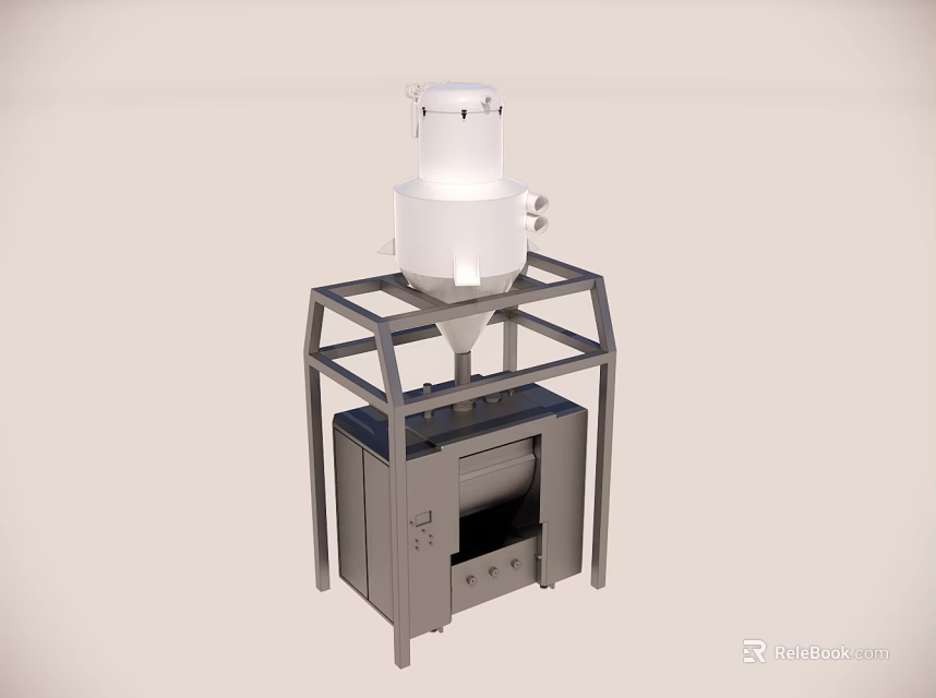 Industrial Machinery With White Conical Container And Metal Frame Cabinet Base 3d model 