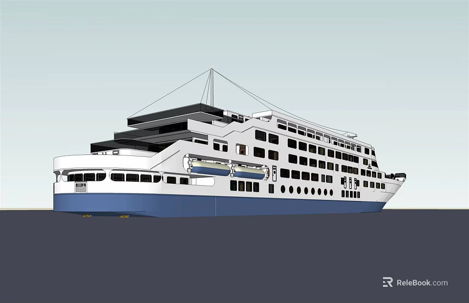 Modern Cruise Ship With Multi Decks And Blue White Hull 3d model 