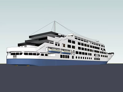 Modern Cruise Ship With Multi Decks And Blue White Hull 3d model