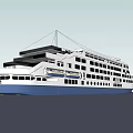 Modern Cruise Ship With Multi Decks And Blue White Hull