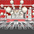 Crazy Burger Restaurant Interior With Red White Grid Ceiling Checkerboard Walls And Dining Tables