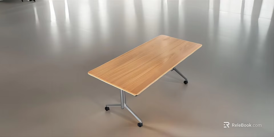 Modern Office Desk With Wooden Top Metal Frame And Caster Wheels 3d model 