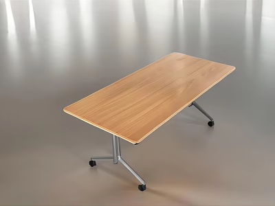 Modern Office Desk With Wooden Top Metal Frame And Caster Wheels 3d model