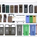Public Trash Bins With Diverse Designs Colors And Waste Classification Features 3d model