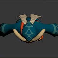 Anthropomorphic Goat Character In Blue Outfit With Red Bag And Curved Horns