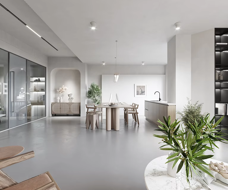 Modern Public Office Space Interior With Open Layout Workstations Chairs And Green Plants 3d model