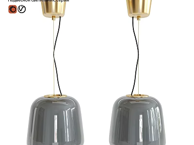 Pair of Modern Gray Pendant Lights With Golden Top And Smooth Ceramic Shade 3d model