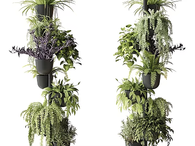 Hanging Bonsai Potted Plants With Multiple Layers Green Foliage For Indoor Decor 3d model