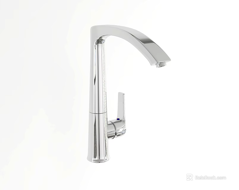 Modern Polished Chrome Kitchen Faucet With Sleek Curved Spout And Single Handle Design 3d model 