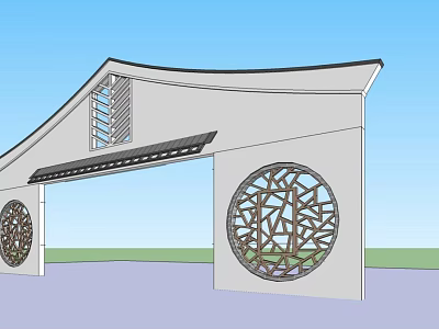 Modern Entrance Gate With Arch Top And Circular Carved Metal Panels 3d model
