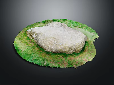 Natural Stone Decorative Piece With Circular Grassy Base And Textured Surface 3d model