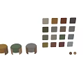 Modern Round Minimalist Stools With Wooden Legs And Colorful Upholstered Seats