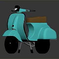 3D Rendered Light Blue Scooter With Brown Seat And Dark Background Reflection