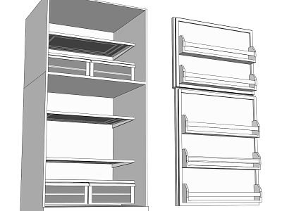 Refrigerator Freezer Storage Design With Multiple Shelves And Drawers 3d model