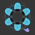 Futuristic Hexagonal Table With Multiple Interactive Screens White Chairs And X0001 Label Girl Standing Beside