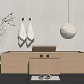 Wooden Bathtub in Modern Bathroom With Hanging White Towels Pendant Light Slippers and Decorative Mat