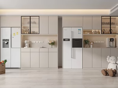 Elegant Modern Kitchen Sideboard With Glass Cabinets Marble Top And Decorative Appliances 3d model