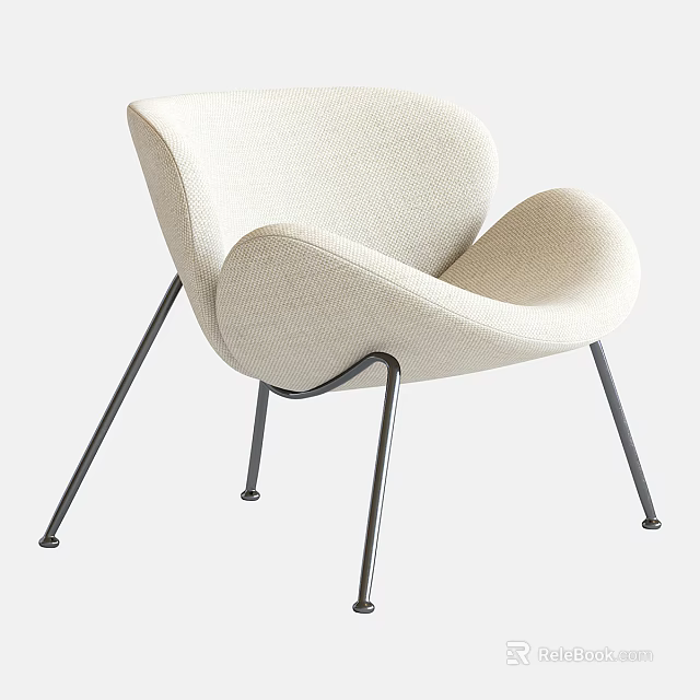 Cream Upholstered Leisure Chair With Curved Backrest And Black Metal Legs 3d model 