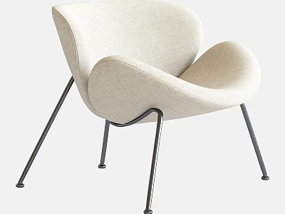 Cream Upholstered Leisure Chair With Curved Backrest And Black Metal Legs 3d model