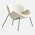 Cream Upholstered Leisure Chair With Curved Backrest And Black Metal Legs
