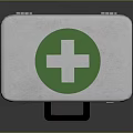 White Emergency First Aid Kit Featuring Green Cross Symbol Black Handle And Small Side Buttons