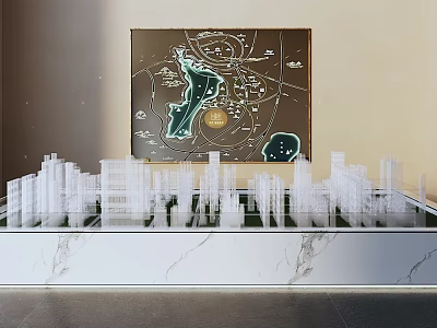 Commercial Equipment For Building Model Display With Marble Stand And Map Background 3d model