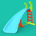 Brightly Colored Children's Slide With Blue Slide Surface Orange Ladder And Green Top