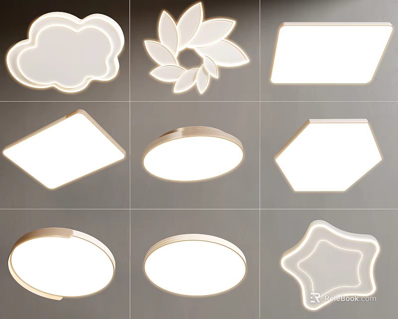 Modern Ceiling Lights with Diverse Shapes Including Cloud Petal and Star Designs 3d model