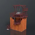 Unique Wooden Multi Level Building With Staircase Railing And Swing Chairs