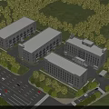 Modern Industrial Factory Complex with Multiple Buildings Greenery and Road Access 3d model