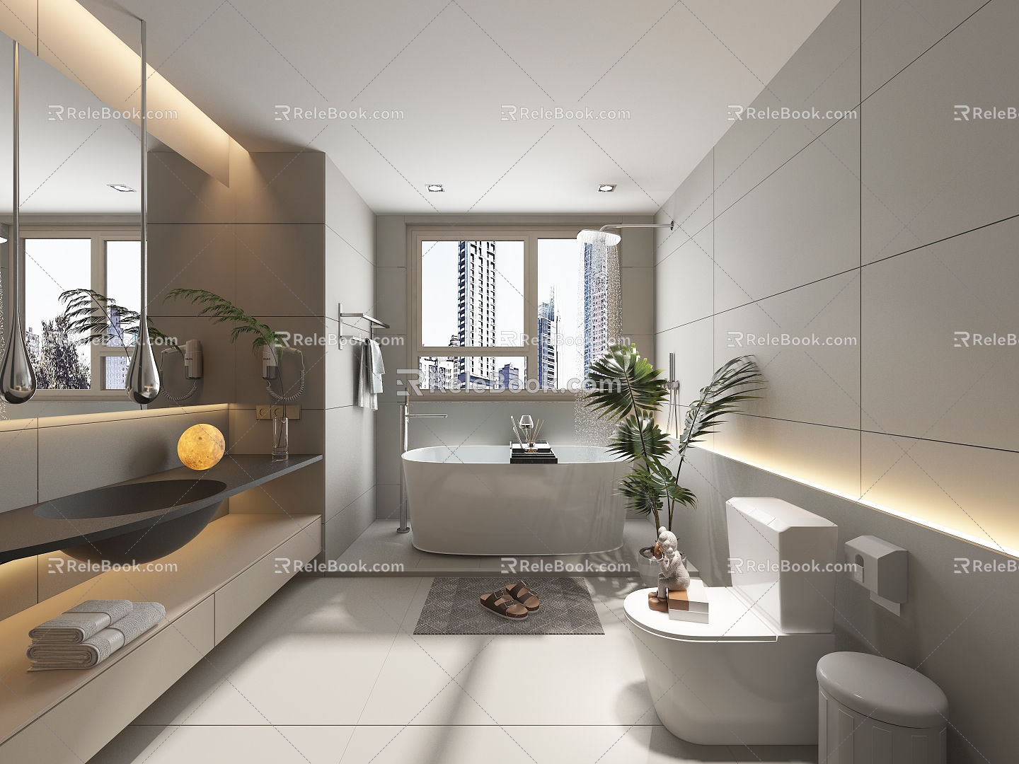 Modern Toilet Cream Villa Toilet Toilet Bath Cabinet Mirror Shower Partition Towel Rack 3d model