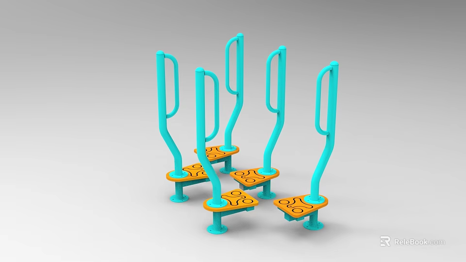 Outdoor Fitness Play Equipment With Turquoise Handles And Yellow Pedals Featuring Circular Patterns 3d model 