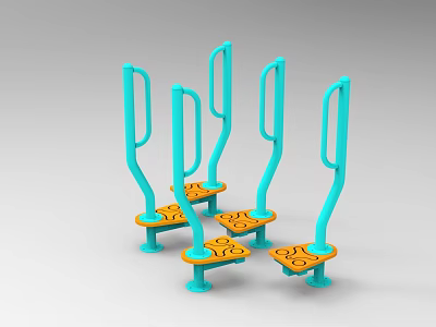 Outdoor Fitness Play Equipment With Turquoise Handles And Yellow Pedals Featuring Circular Patterns 3d model