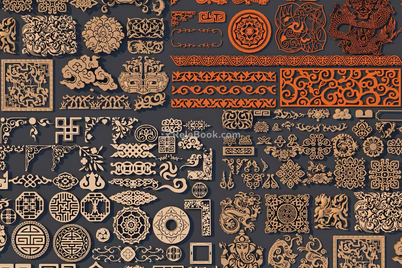 Chinese-style Carved Decoration Antique Carved Ethnic Style Decorative Pattern 3d model