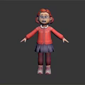 Game Movie Character With Red Hair Headband Red Cardigan Purple Skirt And Pink Shoes