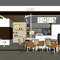 Modern Bubble Tea Shop Interior With Tables Chairs Menu Board And Shelves