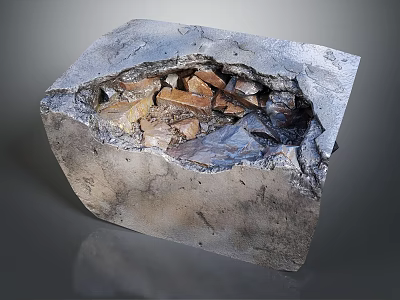 Wood and Stone Composite Block with Embedded Wooden Fragments and Textured Surface 3d model