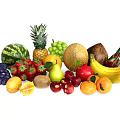 Assorted Fresh Fruits Including Watermelon Pineapple Grapes And Bananas On White Background