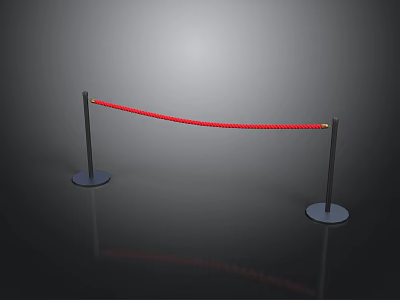 Red Rope Barrier With Black Stanchions And Round Bases On Gray Background 3d model