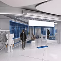 Elegant Modern Clothing Store Interior With Glass Display Cabinets Marble Wall And Mannequins