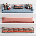 Blue Sofa With Geometric Pattern Pillows And Red Stripe Seat Cushions For Home Decor